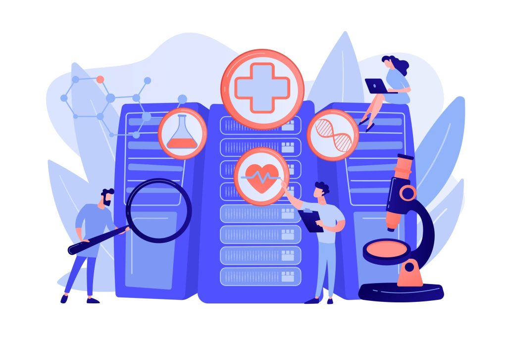 Vektorillustration des Konzepts von Big Data im Gesundheitswesen.