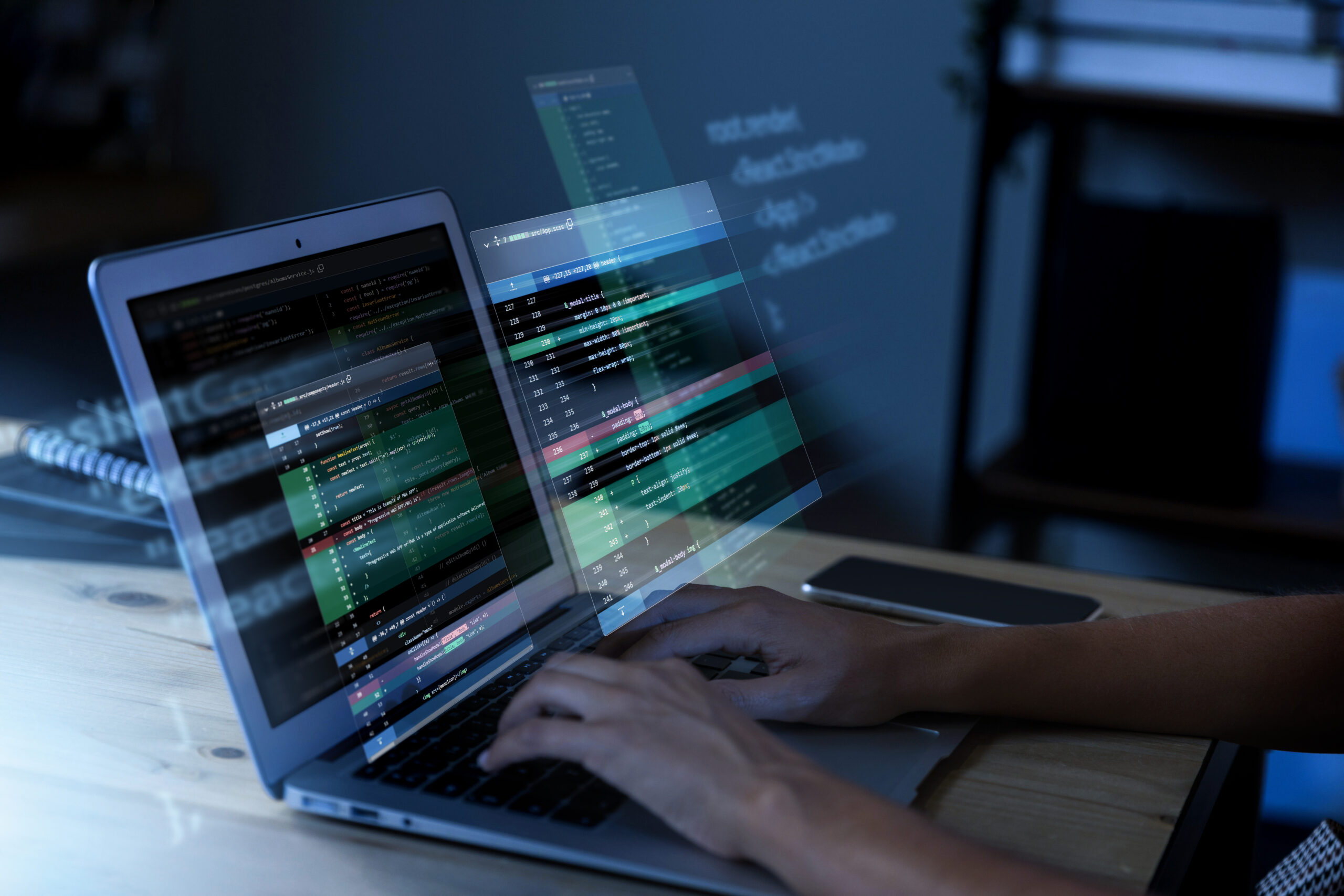 Programmierungshintergrund mit einer Person, die mit Codes am Computer arbeitet.